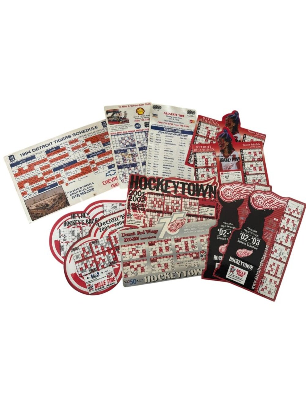 Detroit Red Wings & Detroit Tigers Vintage Season Schedule Lot